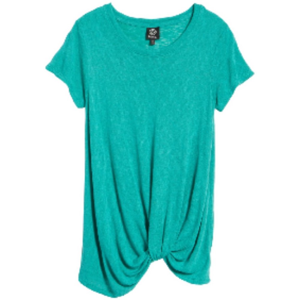 Bobeau "Jessica" Twist Hem Slub Tee In Green Lake, Size S